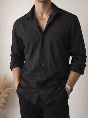 Minimalist Black Button Down Shirt Men’s Large Quiet Luxury Capsule Wardrobe Cla
